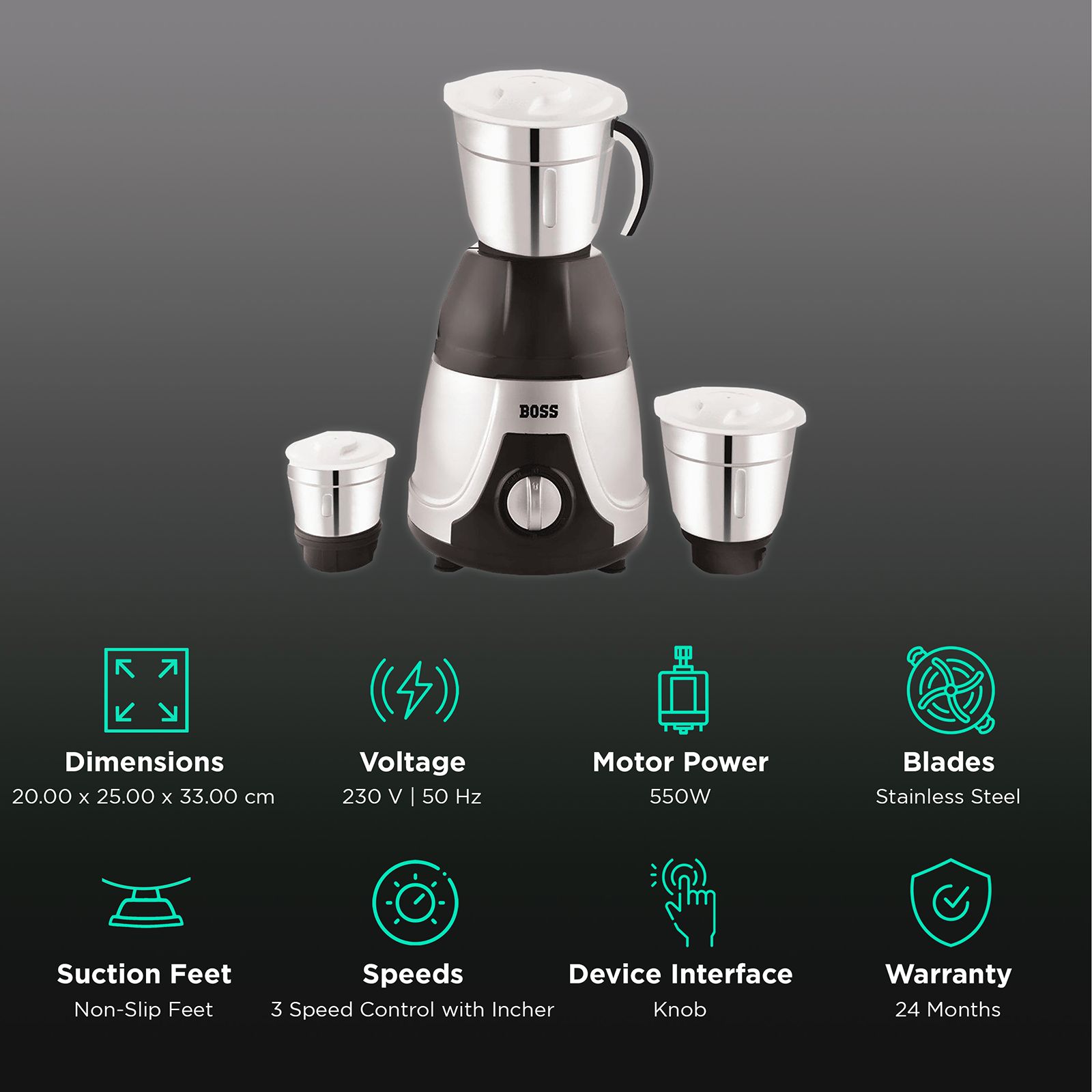 Buy BOSS Flora Deluxe 550 Watt 3 Jars Mixer Grinder (3 Speed